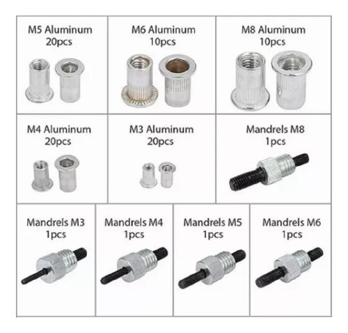 Kit Remachadora Tuerca 86pcs M3-m8 Remache Ciego
