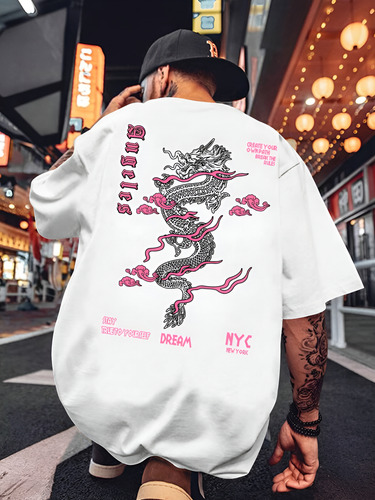 Camiseta Oversized Shein Hombre Estampado Dragón