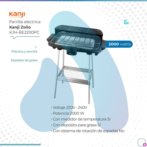 Imagen 2 de 7 de Parrilla Eléctrica Kanji Zoilo 2000w Kjh-be2200pc 200v/240v
