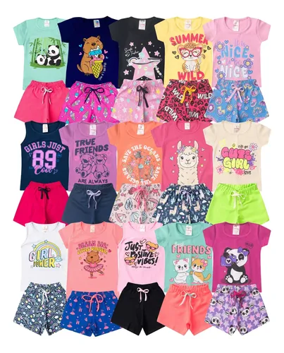 MLB 2118758553 Kit Lote 12 Pecas Menina Conjunto Infantil Top Feminino JM