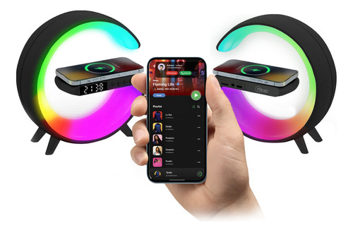 Parlante 5 En1 Cargador + Luz Rgb+ Reloj +alarma Negro Mlab