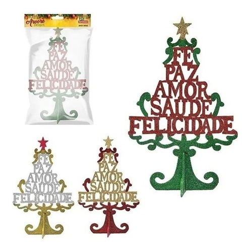 Árvore De Natal Desejos Glitter Fé Paz Amor Saúde Felicidade | MercadoLivre