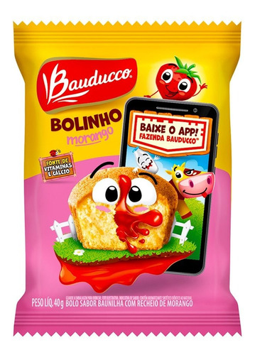 Mini Bolo de Baunilha e Morango Bauducco 40g