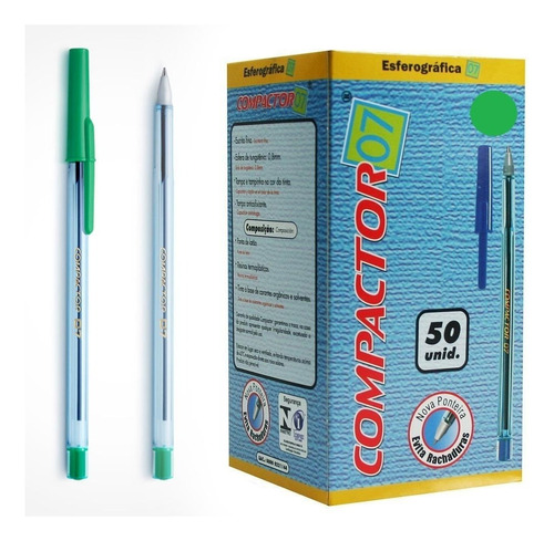 Caneta Compactor 0.7 Verde - Cx C/ 50 Cor do exterior Transparente