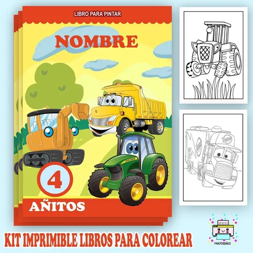 comprar Kit Imprimible Librito  Pintar Colorear Tractores Constructo
