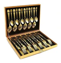 Comprar Faqueiro Dourado Luxo 24 Pçs Aço Inox Jogo De Talher Songhe