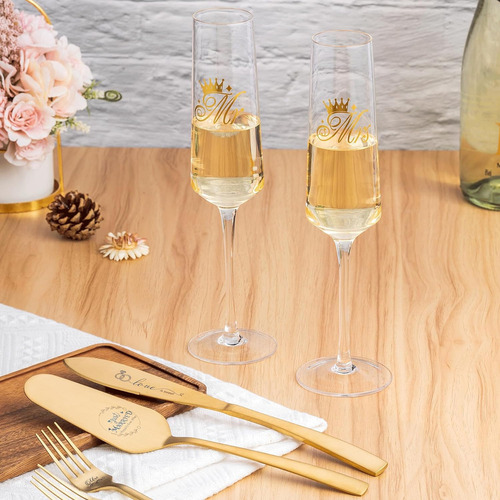 Copas Boda Servidor Tenedor Cristal Brindis Pastel Champagne