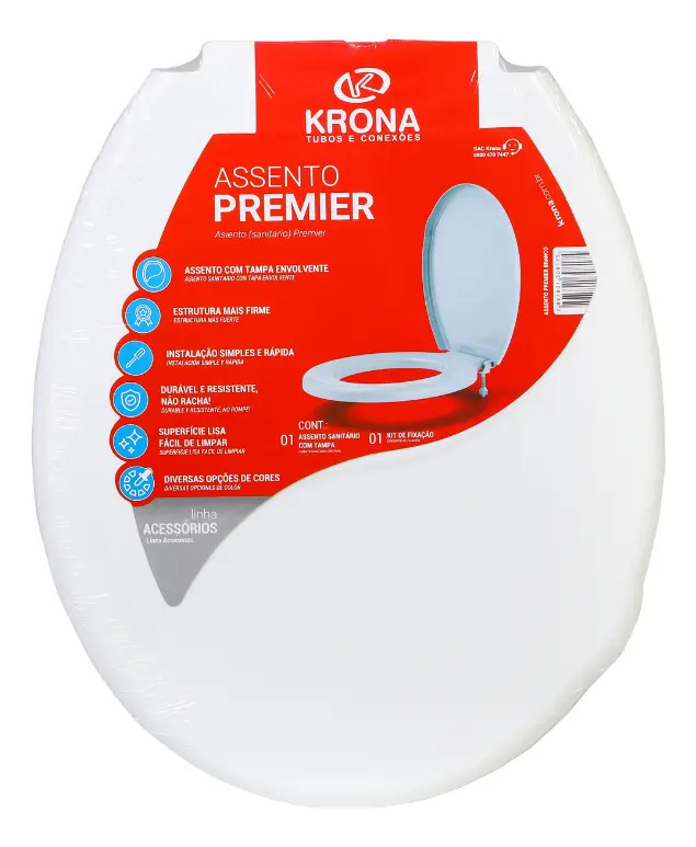 Asiento Tapa Plastica Inodoro Universal Krona Color Blanco