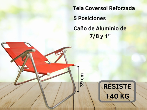 Imagen 5 de 10 de Reposera Aluminio Reforzada Super Ancha Kit X2 - Disentino®