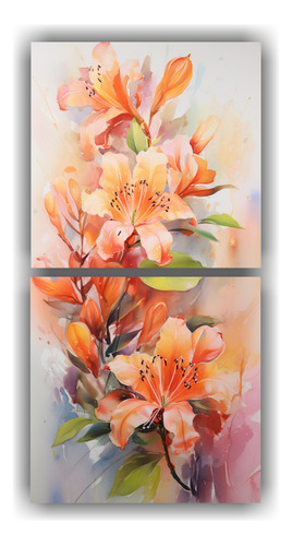 140x70cm Cuadros Decorativos Flores Rododendro Naranja Dorad