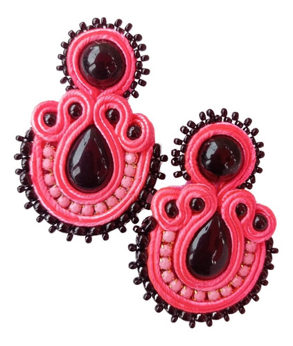 Aretes Fucsia/negro  Medianos Y Livianos