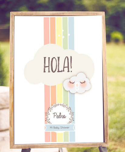 Imagen 2 de 10 de Kit Imprimible Arco Iris Nubes Pastel. Kit Rainbow Editable