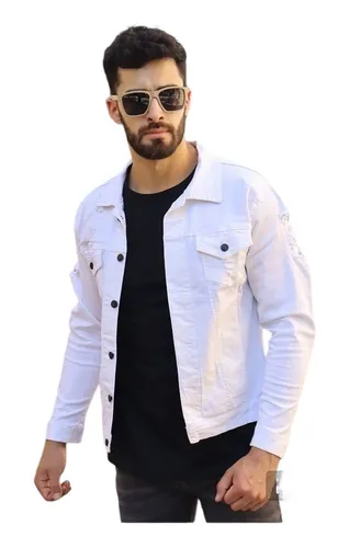 Chaqueta mezclilla online blanca hombre
