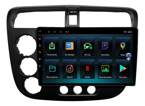 Multimidia Civic 01/05 9p Qled Android Carplay 2gb 32gb