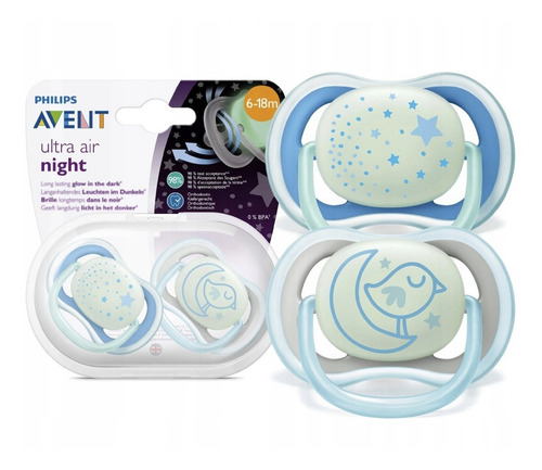 Imagen 11 de 12 de Chupete Avent Ultra Air Scf376/21 6-18m Brilla En Oscuridad