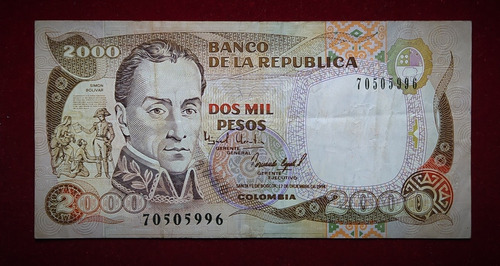 Billete 2000 Pesos Colombia 1994 Pick 439 B.3 Bolivar