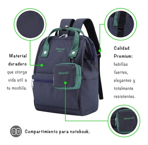 Mochila Bolso Himawari Con Monedero Ideal Notebook Varios Colores Envio Gratis