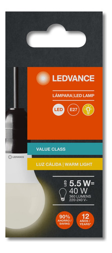 Caja X 10 Lámparas Led Value Classic A 5w Ledvance Osram Color de la luz Cálida