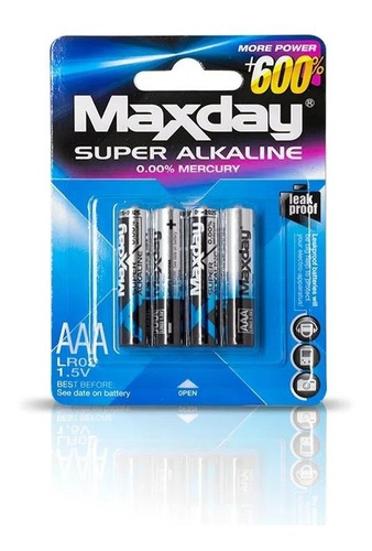 Batería Super Alcalina Aa 1.5v Maxday Doble Pilas A Pack 4 ©