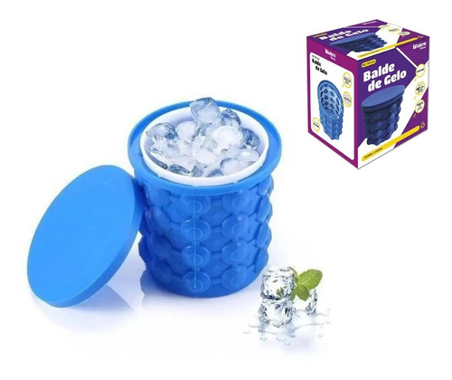 Balde Porta Latas Garrafa Forma Gelo Silicone Ice Magic Cube Cor Azul