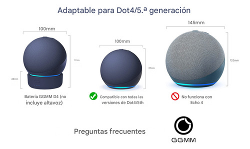 Soporte Base De Batería Para Alexa Echo Dot 4.ª Gen 5200 Mah Color Azul GGMM D5-Blue