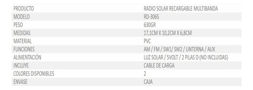 Radio Solar Bt Recargable Multibanda Con Linterna