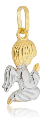 Pingente Anjo Da Guarda Anjinho Em Ouro 18k Branco E Amarelo