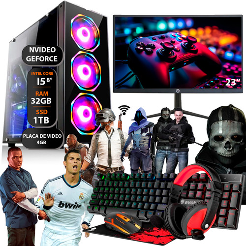 Computador Gamer I5 8°ger Ddr4 32gb Ssd1tb Monitor23 Vga 4gb