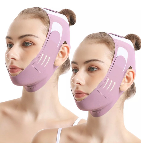 2 Mentonera Faja Forma V Oferta Reduce Arruga Papada Cachete Rosa Púrpura