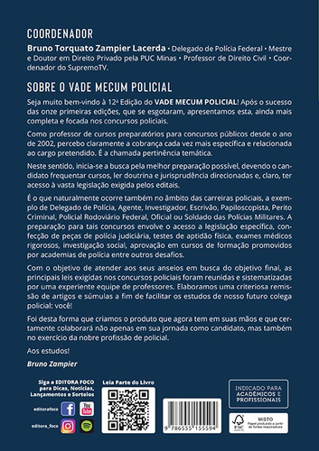 Vade Mecum Policial - Legislação Selecionada Para Carreiras Policiais - 12 ª Ed - 2022, de Fernandes, Bernardo Gonçalves. Editorial Editora Foco Jurídico Ltda, capa dura em português, 2022