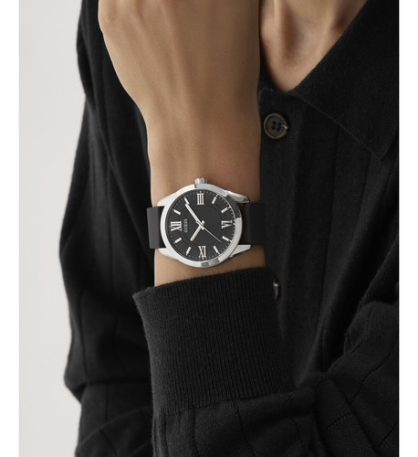 Reloj Guess Elliot Caballero Negro Gw0894g1 Bisel Plateado