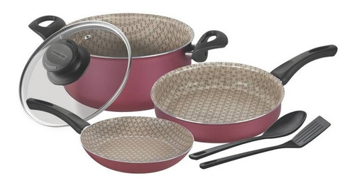 Batería Cocina Tramontina Set Paris Teflon 6 Pzs Tapa Vidrio