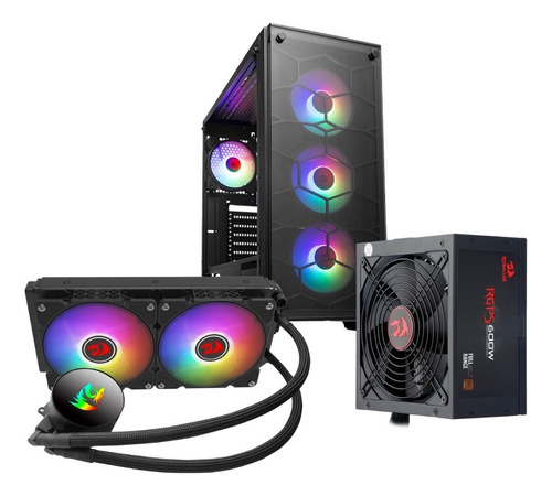 Combo Gabinete Negro Abanicos Rgb, Fuente 600w, Cooler Agua