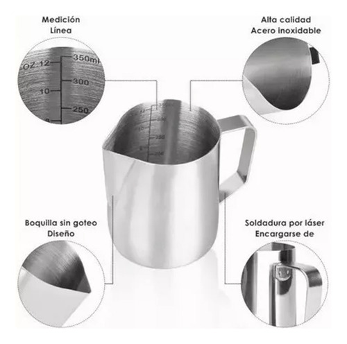 Jarra De Acero Inoxidable 350ml Espuma Leche Incluye Pluma