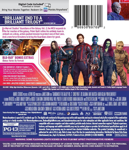Imagen 3 de 3 de Blu-ray Guardians Of Galaxy Vol 3 / Guardianes De La Galaxia Vol 3