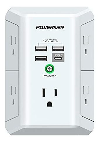 Extensor De Enchufe MĂșltiple Con Usb - Poweriver Surge Prote