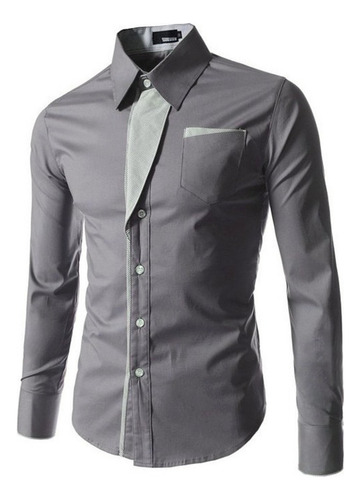 Camisa Elástica Rayas Diagonale Slim-fit Contraste Moda Ropa