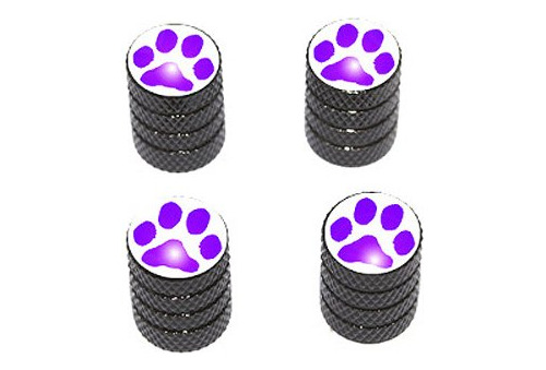 Paw Print Purple - Tire Rim Valve Stem Caps - Black