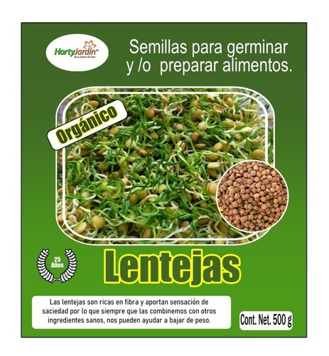 Lenteja Orgánica Semilla Para Germinado 500 Gms