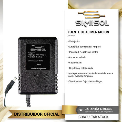 Imagen 2 de 6 de Fuente Transformador Para Teclados Casio Antiguos 9v 1a