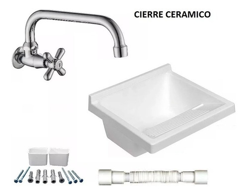 Griferia Canilla  De Cocina Lavadero + Pileta Pvc + Descarga