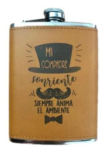 Licorera Ánfora 6oz Acero Inoxidable, Negra Y Vinipiel Café