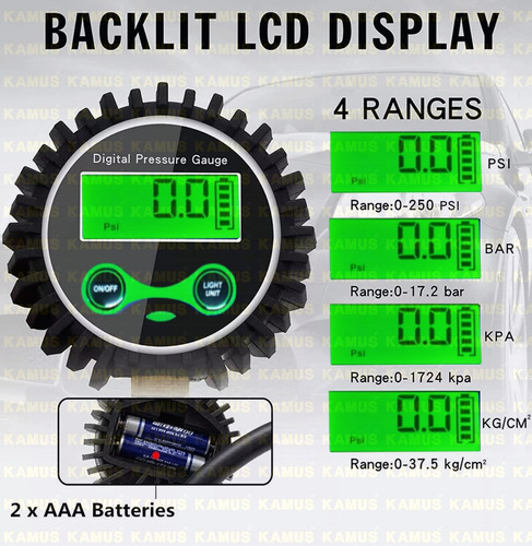 Calibrador E Inflador D Aire 250 Psi Llantas Lcd Digital