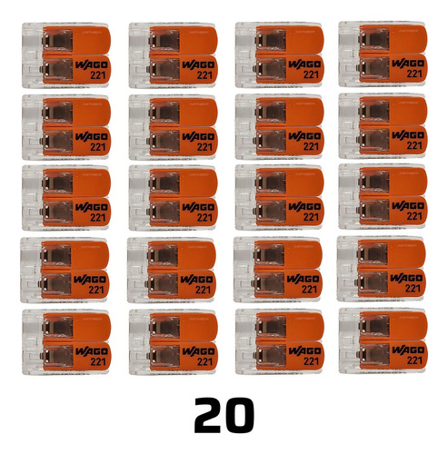 Kit 20x Conector Wago Compacto Emenda 2 Fios Modelo 221-412