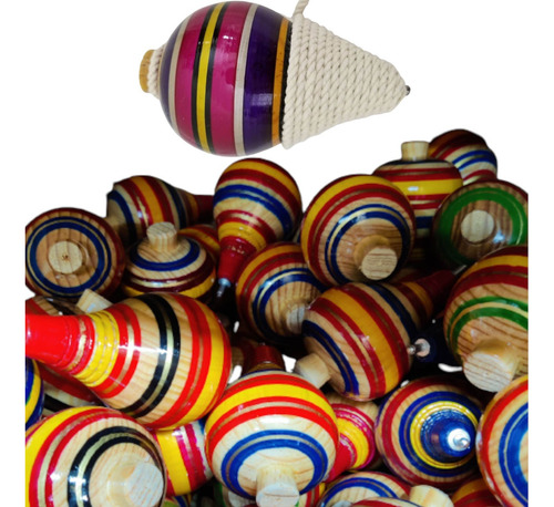 200 Trompos Madera Con Cuerda Juguete Marca Erilio Artesanal