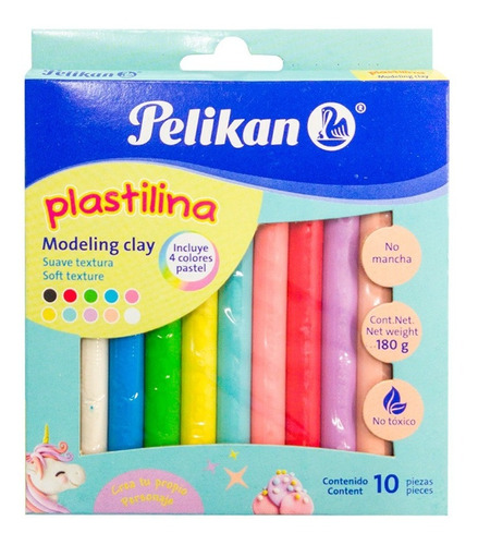 Plastilina Pelikan 10 Piezas Suave Textura 4 Colores Pastel