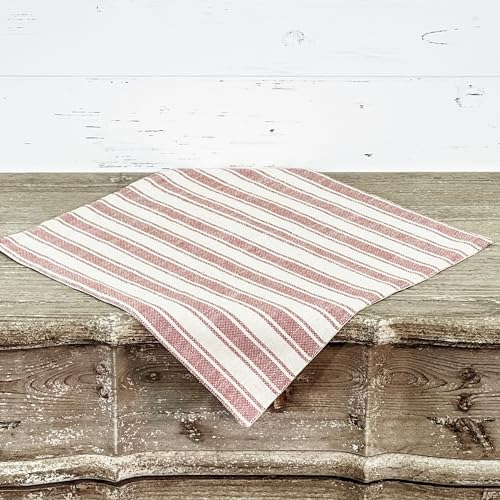 Market Place Red Ticking Stripe Table Mat, Set/2, 14 X 14