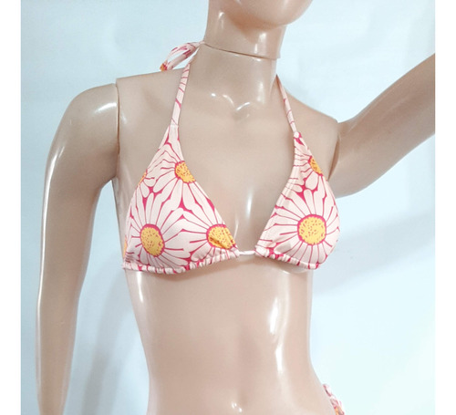 Bikini Regulable Rosa Con Margaritas Mujer Nuevo