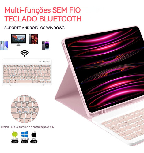 Capa + Teclado Bluetooth Abnt2 + Mouse Para Tab A9 Plus Cor Preto + Preto Teclado + Preto Carregamento Bluetooth Mouse