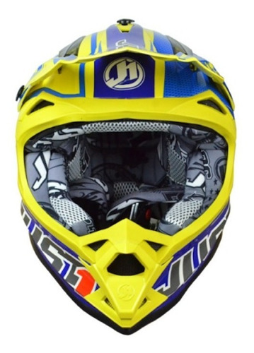 Casco para moto cross Just1 J32 Pro Rave  blue y yellow talle M 
